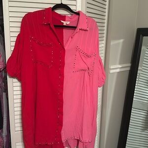 Peach Love California Pink and Red Dress with jewels. Size L